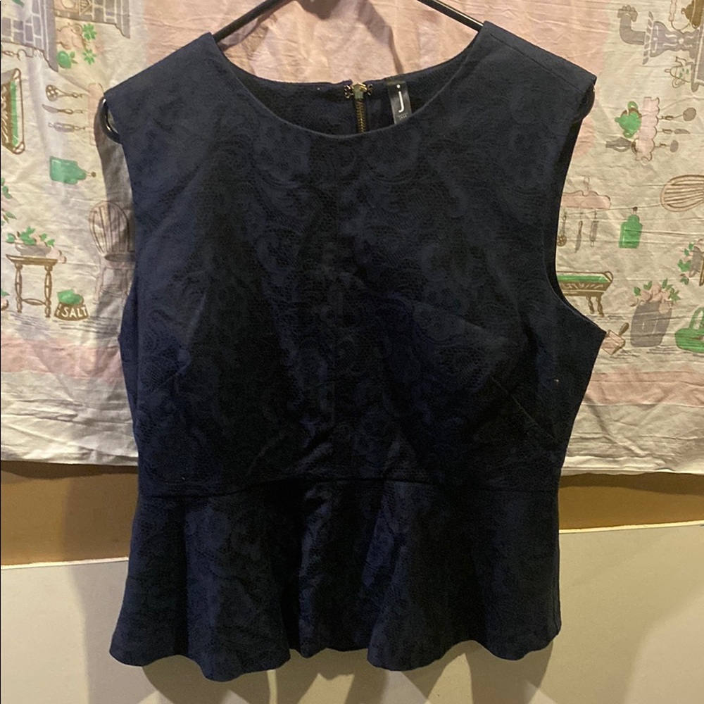 Chic Navy Sleeveless Peplum Blouse